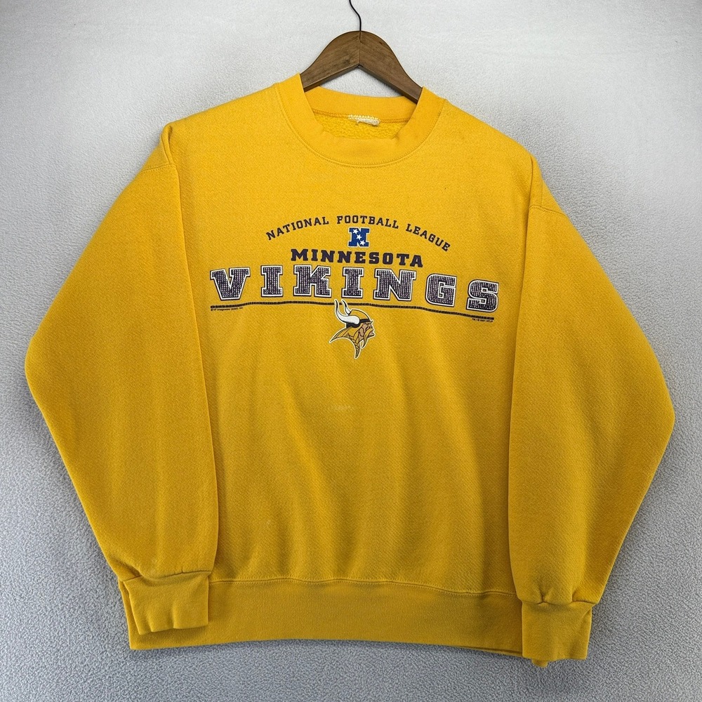 Vintage Minnesota Vikings Sweatshirt Men's Large Yellow Graphic Crewneck 90s
